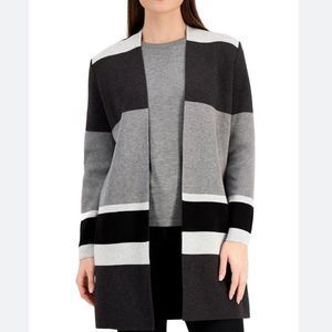 NWT Kasper Color Block Open Front Oversized Grey Gray Combo Cardigan Size S